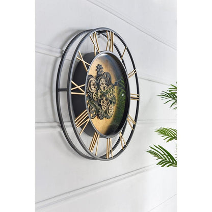 28" Circle Copper Metal and Glass Analog Exposed Gear Wall Clock HomeRoots