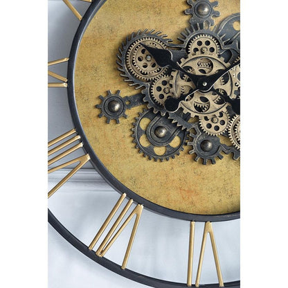 28" Circle Copper Metal and Glass Analog Exposed Gear Wall Clock HomeRoots
