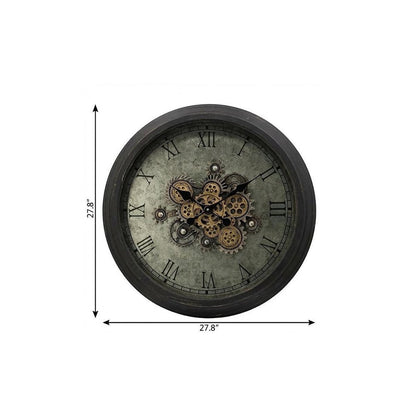 28" Circle Black and Gray Wood and Glass Analog Exposed Gear Wall Clock HomeRoots