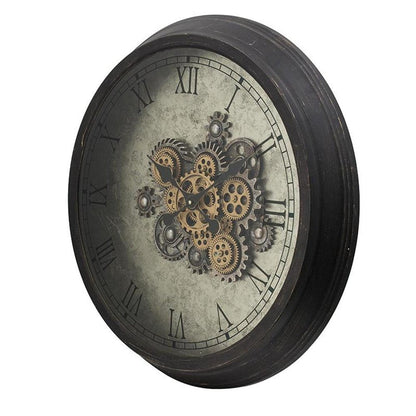 28" Circle Black and Gray Wood and Glass Analog Exposed Gear Wall Clock HomeRoots
