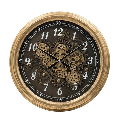 21" Circle Black and Gold Wood and Glass Analog Exposed Gear Wall Clock HomeRoots