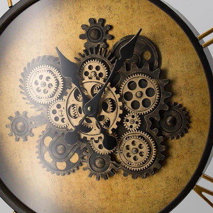 21" Circle Black and Gold Wood and Glass Analog Exposed Gear Wall Clock HomeRoots