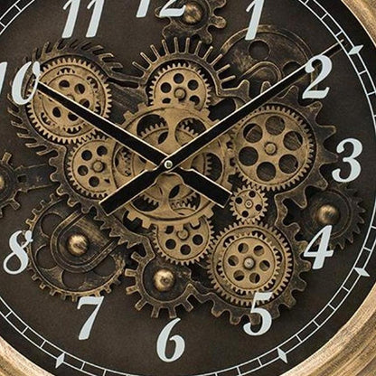 21" Circle Black and Gold Wood and Glass Analog Exposed Gear Wall Clock HomeRoots