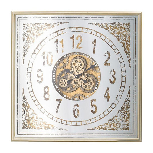 32" Square Gold and Silver Wood and Mirror Analog Exposed Gear Wall Clock HomeRoots
