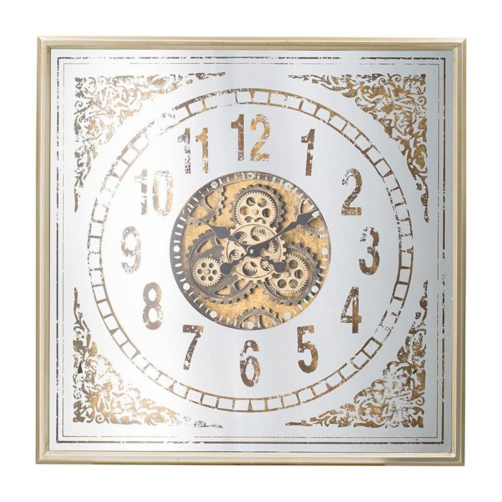32" Square Gold and Silver Wood and Mirror Analog Exposed Gear Wall Clock HomeRoots