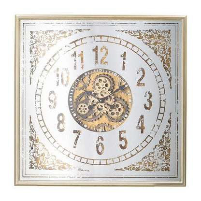 32" Square Gold and Silver Wood and Mirror Analog Exposed Gear Wall Clock HomeRoots