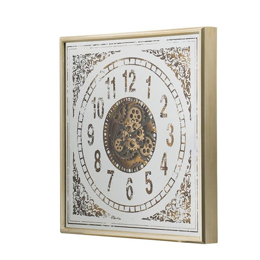 32" Square Gold and Silver Wood and Mirror Analog Exposed Gear Wall Clock HomeRoots