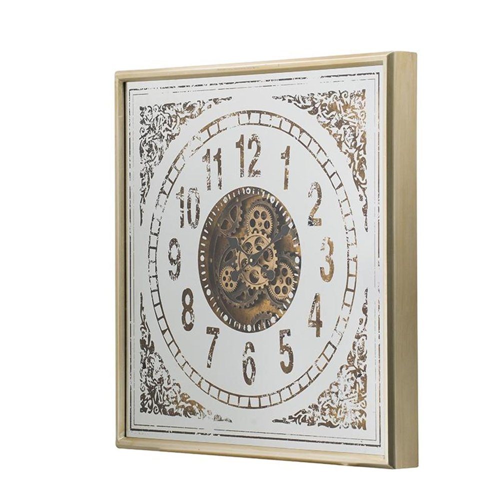 32" Square Gold and Silver Wood and Mirror Analog Exposed Gear Wall Clock HomeRoots