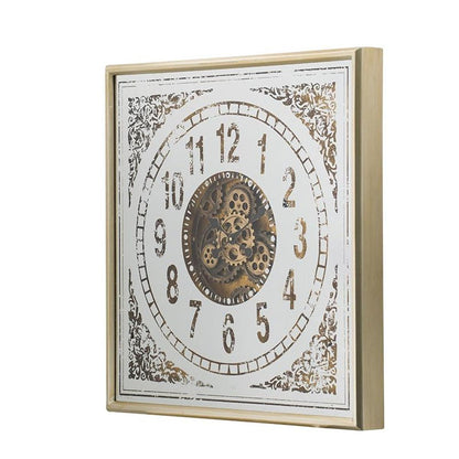 32" Square Gold and Silver Wood and Mirror Analog Exposed Gear Wall Clock HomeRoots