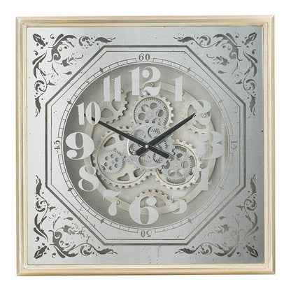 24" Square Gold and Silver Wood and Mirror Exposed Gear Wall Clock HomeRoots