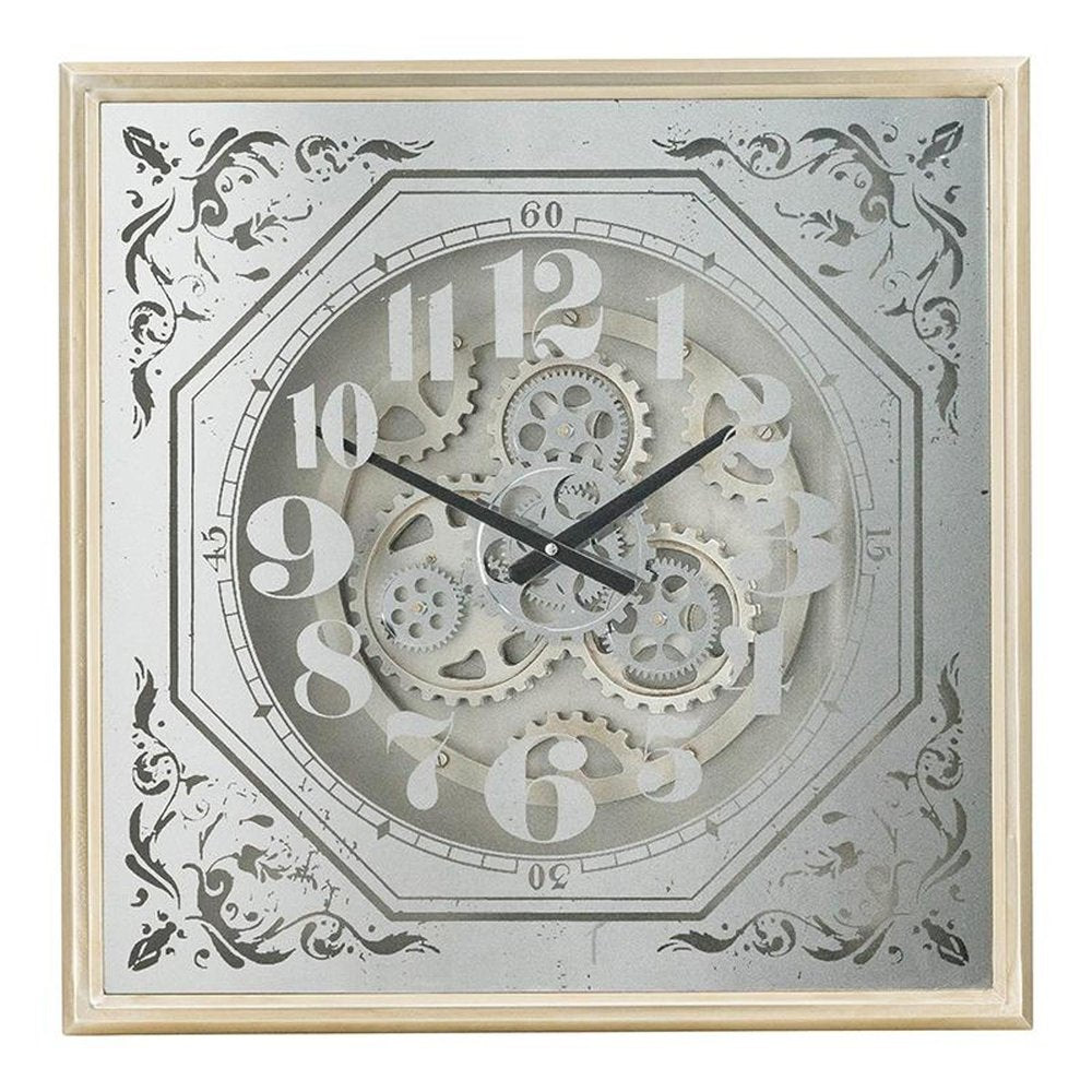 24" Square Gold and Silver Wood and Mirror Exposed Gear Wall Clock HomeRoots