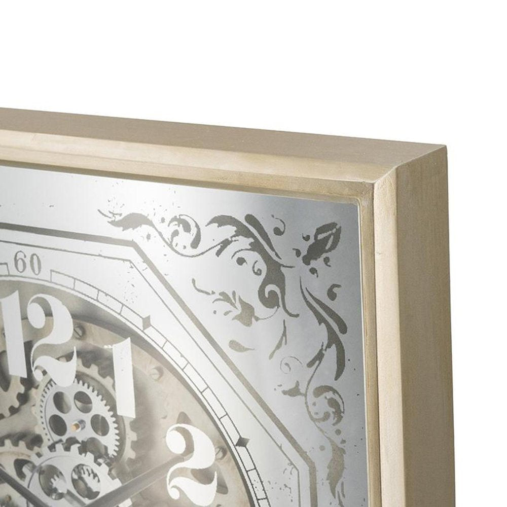 24" Square Gold and Silver Wood and Mirror Exposed Gear Wall Clock HomeRoots