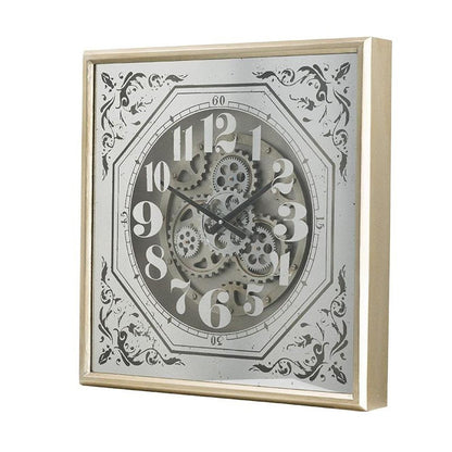 24" Square Gold and Silver Wood and Mirror Exposed Gear Wall Clock HomeRoots