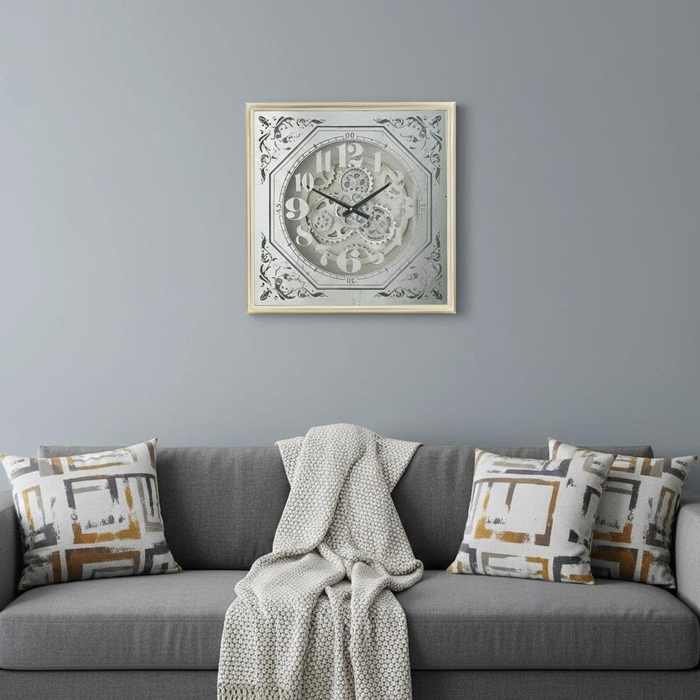 24" Square Gold and Silver Wood and Mirror Exposed Gear Wall Clock HomeRoots