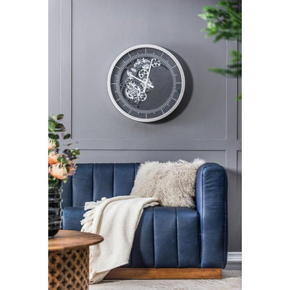 23" Circle Black and Silver Wood and Glass Analog Wall Clock HomeRoots