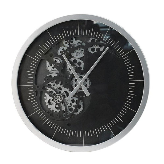 23" Circle Black and Silver Wood and Glass Analog Wall Clock HomeRoots