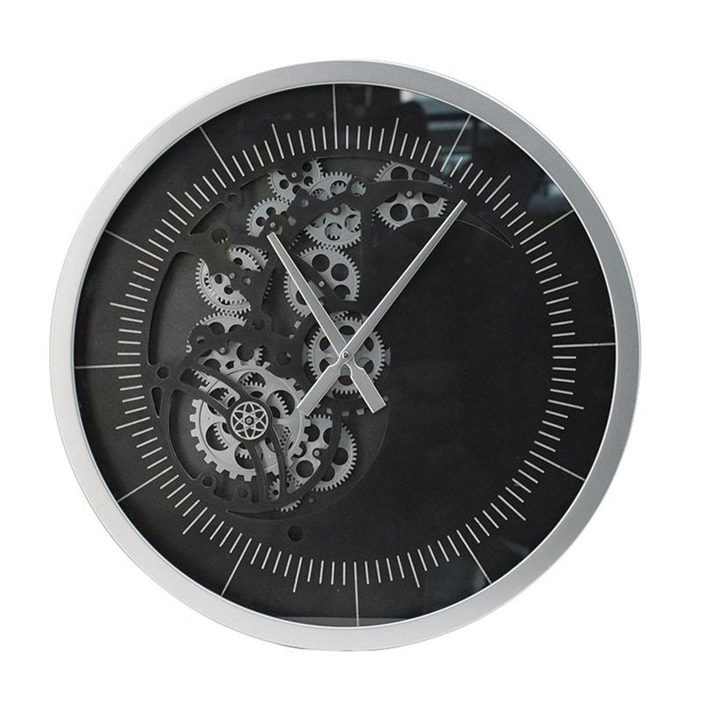 23" Circle Black and Silver Wood and Glass Analog Wall Clock HomeRoots