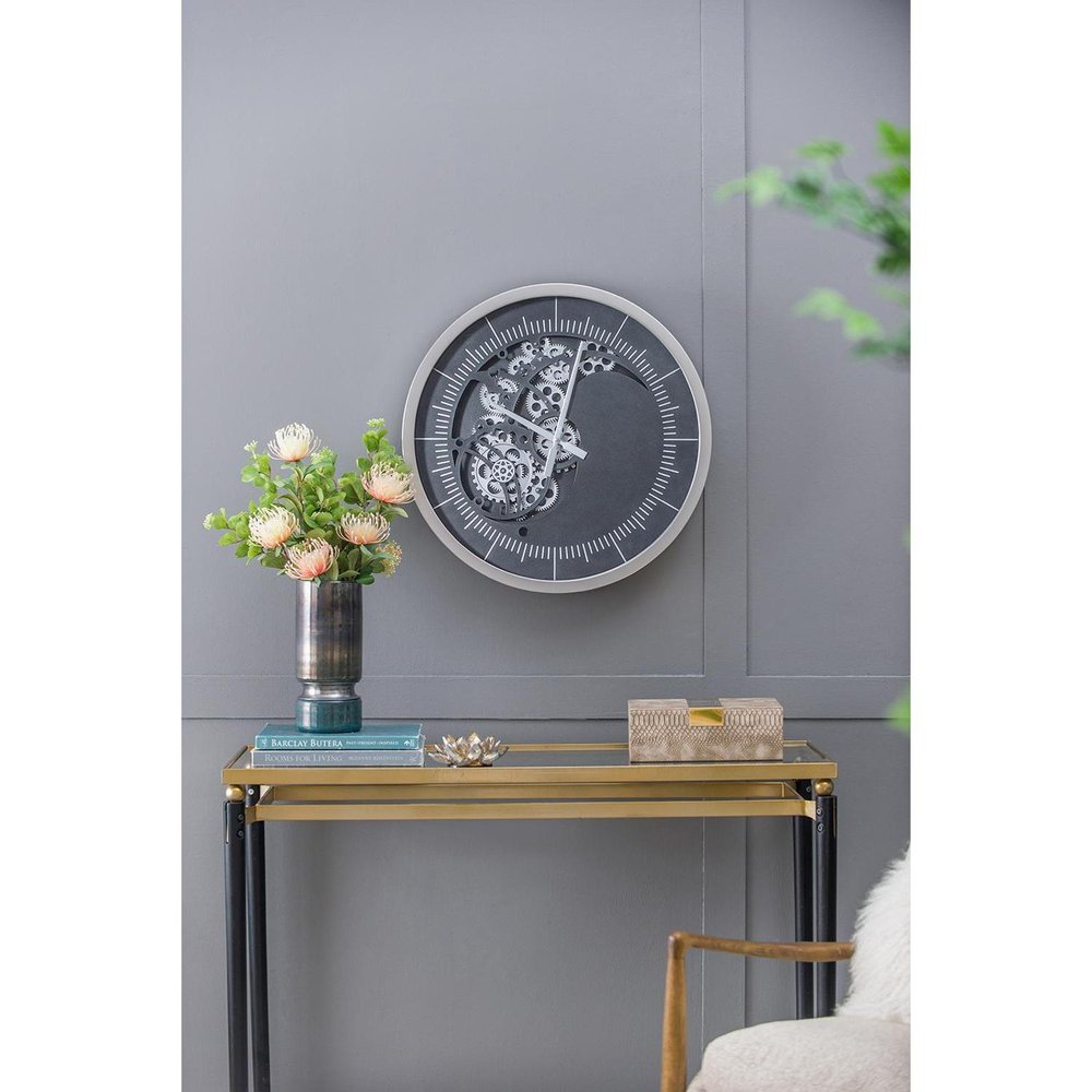 23" Circle Black and Silver Wood and Glass Analog Wall Clock HomeRoots