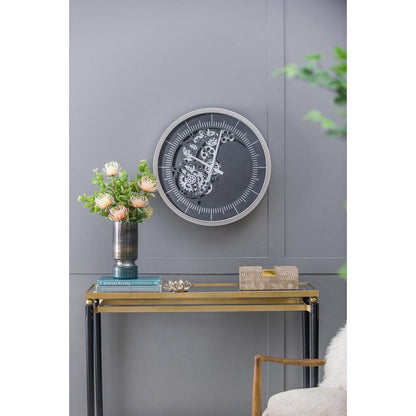 23" Circle Black and Silver Wood and Glass Analog Wall Clock HomeRoots