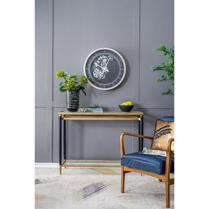 23" Circle Black and Silver Wood and Glass Analog Wall Clock HomeRoots