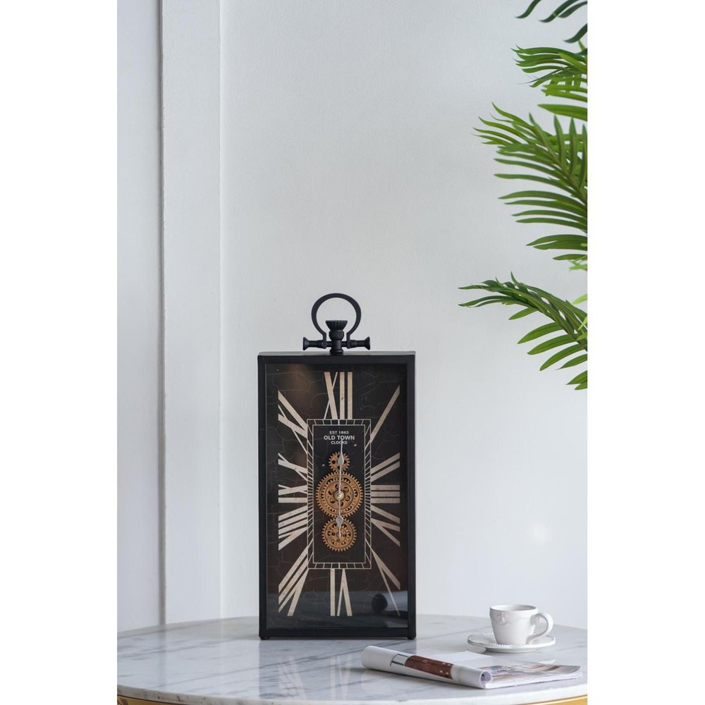 10" Black and Gold Metal and Glass Analog Vintage Style Crackle Wall Clock — view 9