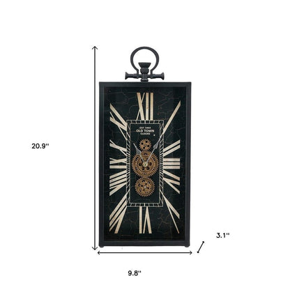 10" Black and Gold Metal and Glass Analog Vintage Style Crackle Wall Clock HomeRoots