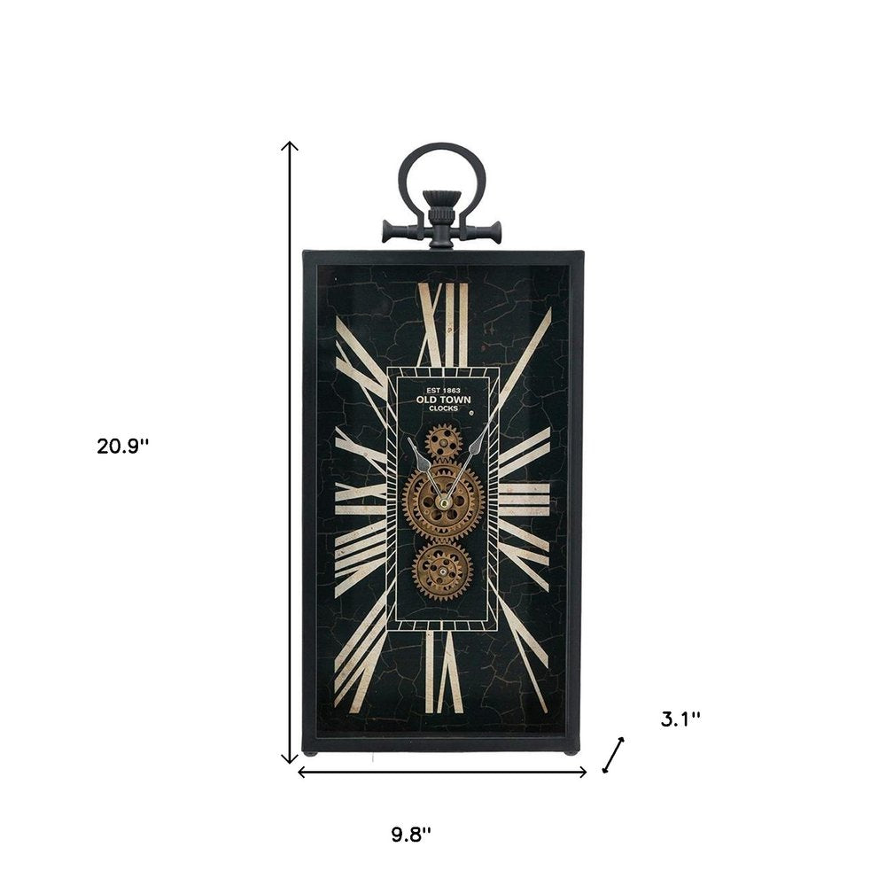 10" Black and Gold Metal and Glass Analog Vintage Style Crackle Wall Clock — view 10