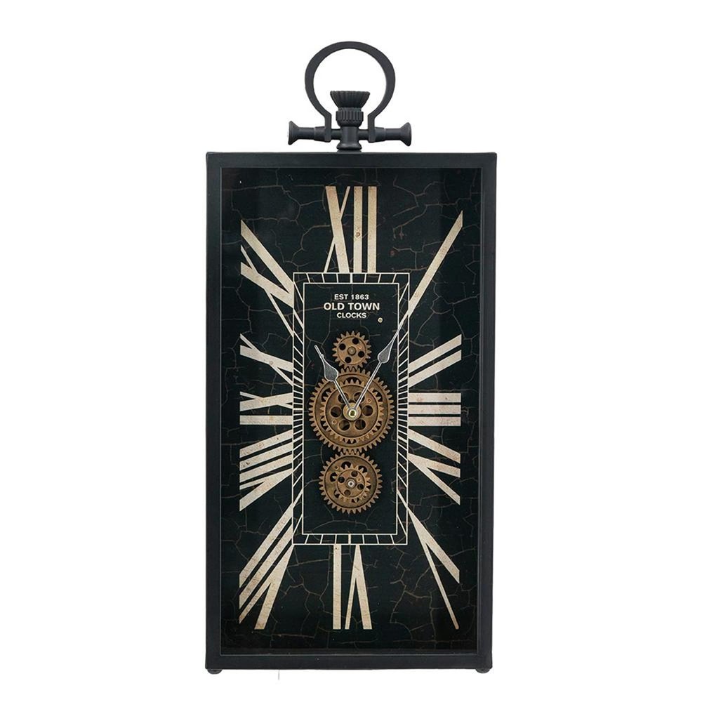 10" Black and Gold Metal and Glass Analog Vintage Style Crackle Wall Clock HomeRoots