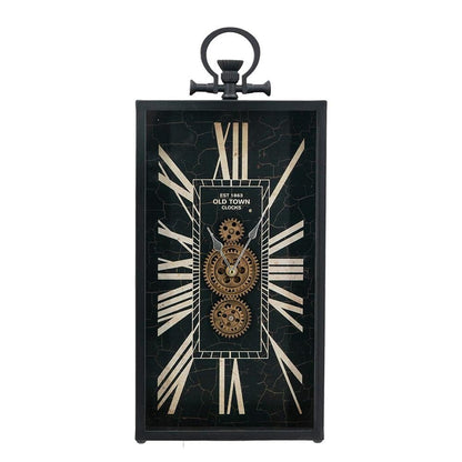 10" Black and Gold Metal and Glass Analog Vintage Style Crackle Wall Clock HomeRoots