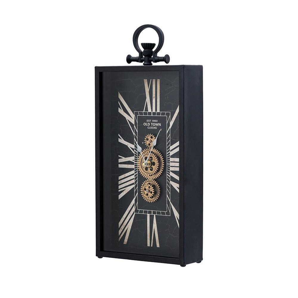 10" Black and Gold Metal and Glass Analog Vintage Style Crackle Wall Clock HomeRoots