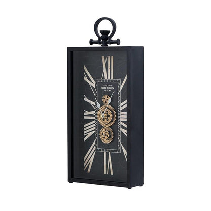 10" Black and Gold Metal and Glass Analog Vintage Style Crackle Wall Clock HomeRoots