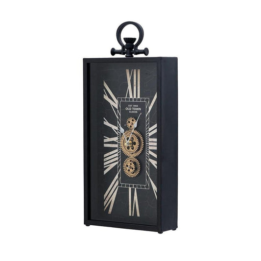 10" Black and Gold Metal and Glass Analog Vintage Style Crackle Wall Clock HomeRoots