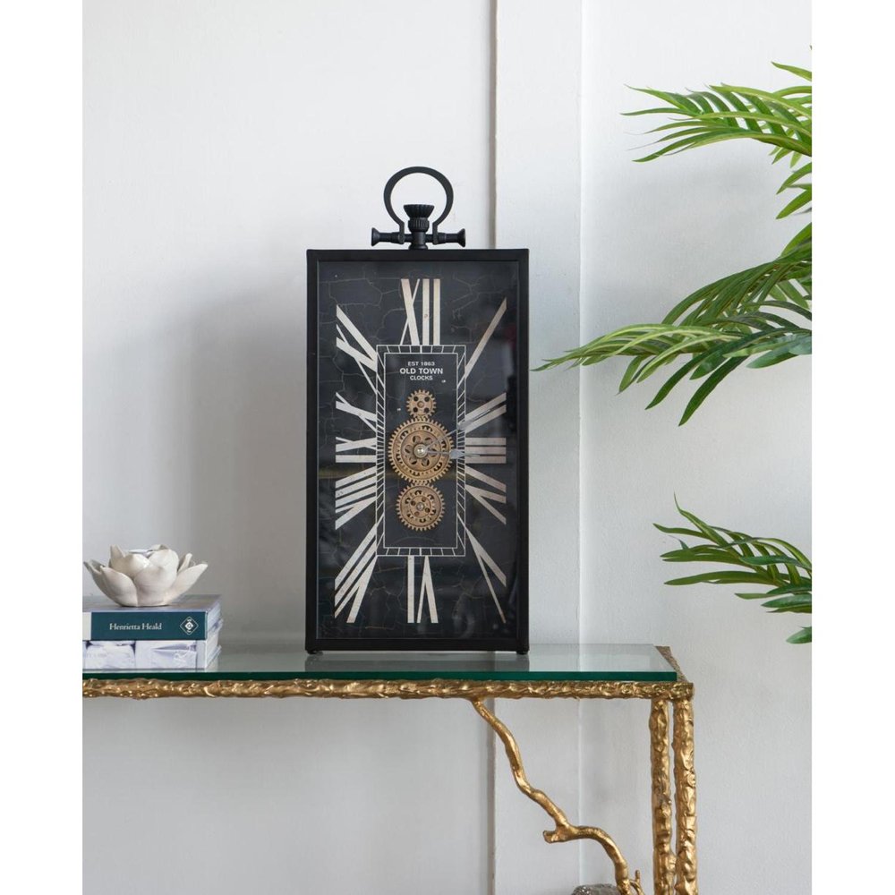10" Black and Gold Metal and Glass Analog Vintage Style Crackle Wall Clock HomeRoots