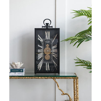 10" Black and Gold Metal and Glass Analog Vintage Style Crackle Wall Clock HomeRoots
