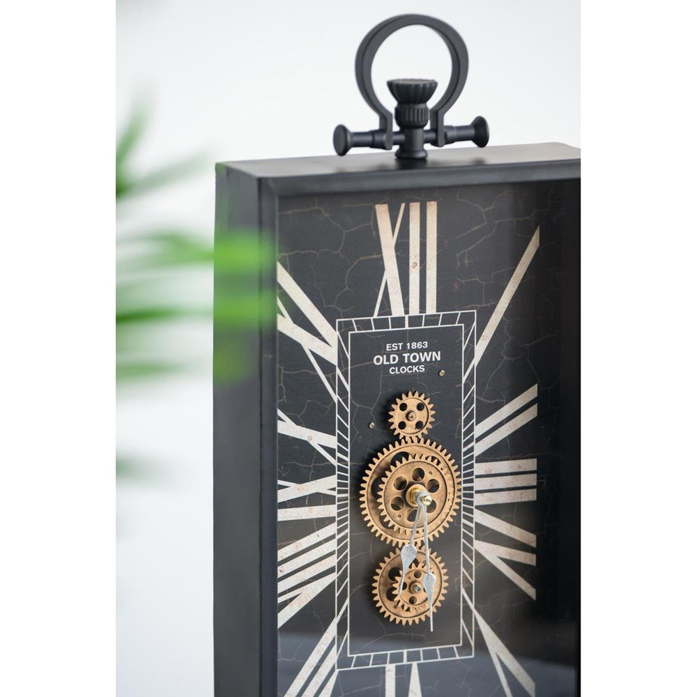 10" Black and Gold Metal and Glass Analog Vintage Style Crackle Wall Clock — view 6
