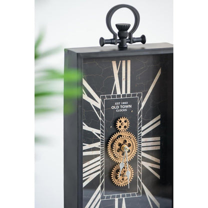 10" Black and Gold Metal and Glass Analog Vintage Style Crackle Wall Clock HomeRoots