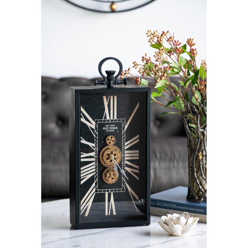 10" Black and Gold Metal and Glass Analog Vintage Style Crackle Wall Clock HomeRoots