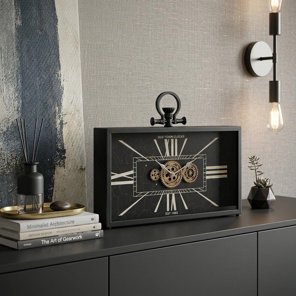 13" Black and Gold Metal and Glass Analog Vintage Style Crackle Wall Clock HomeRoots