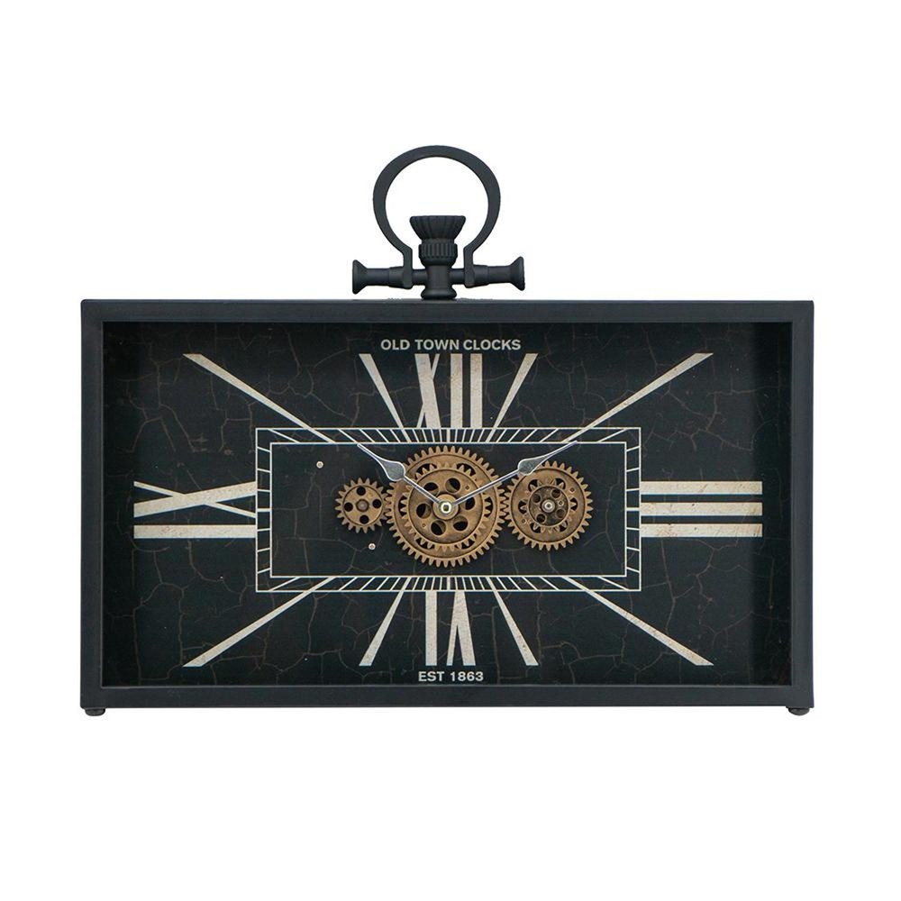 13" Black and Gold Metal and Glass Analog Vintage Style Crackle Wall Clock HomeRoots