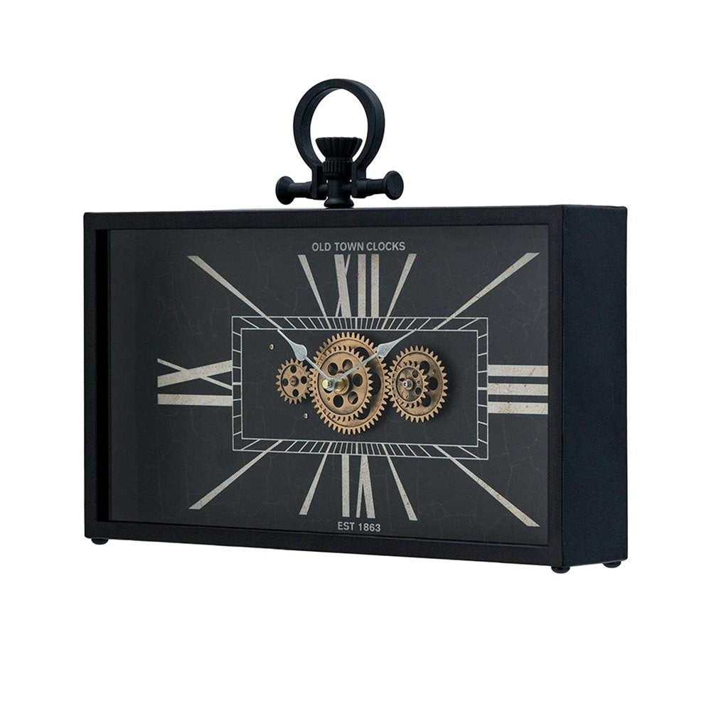 13" Black and Gold Metal and Glass Analog Vintage Style Crackle Wall Clock HomeRoots
