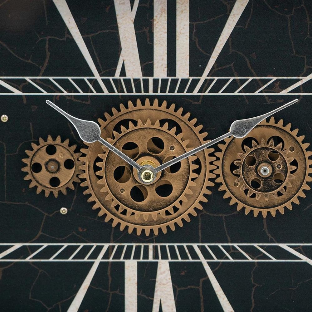 13" Black and Gold Metal and Glass Analog Vintage Style Crackle Wall Clock HomeRoots