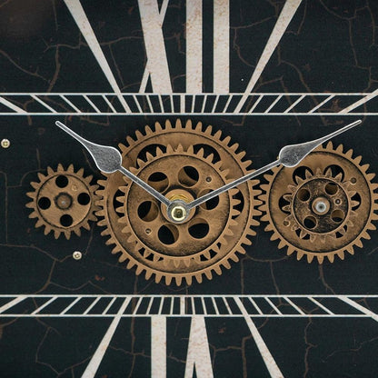13" Black and Gold Metal and Glass Analog Vintage Style Crackle Wall Clock HomeRoots