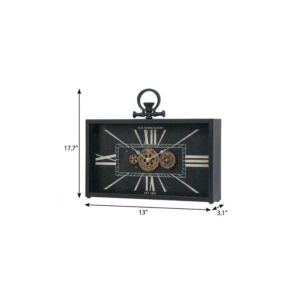 13" Black and Gold Metal and Glass Analog Vintage Style Crackle Wall Clock HomeRoots