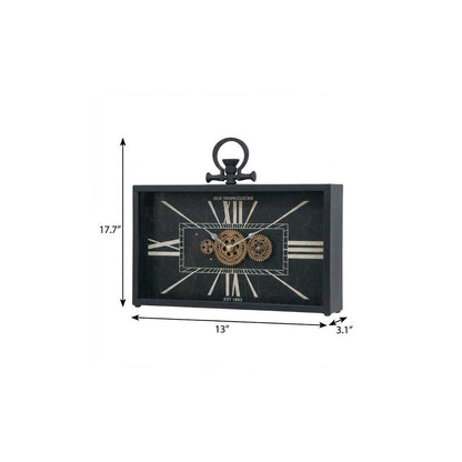 13" Black and Gold Metal and Glass Analog Vintage Style Crackle Wall Clock HomeRoots
