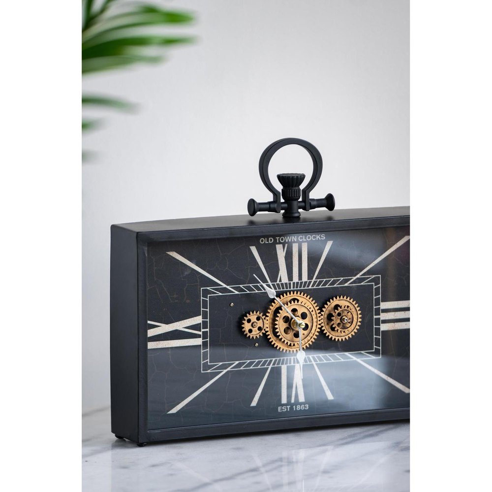 13" Black and Gold Metal and Glass Analog Vintage Style Crackle Wall Clock HomeRoots