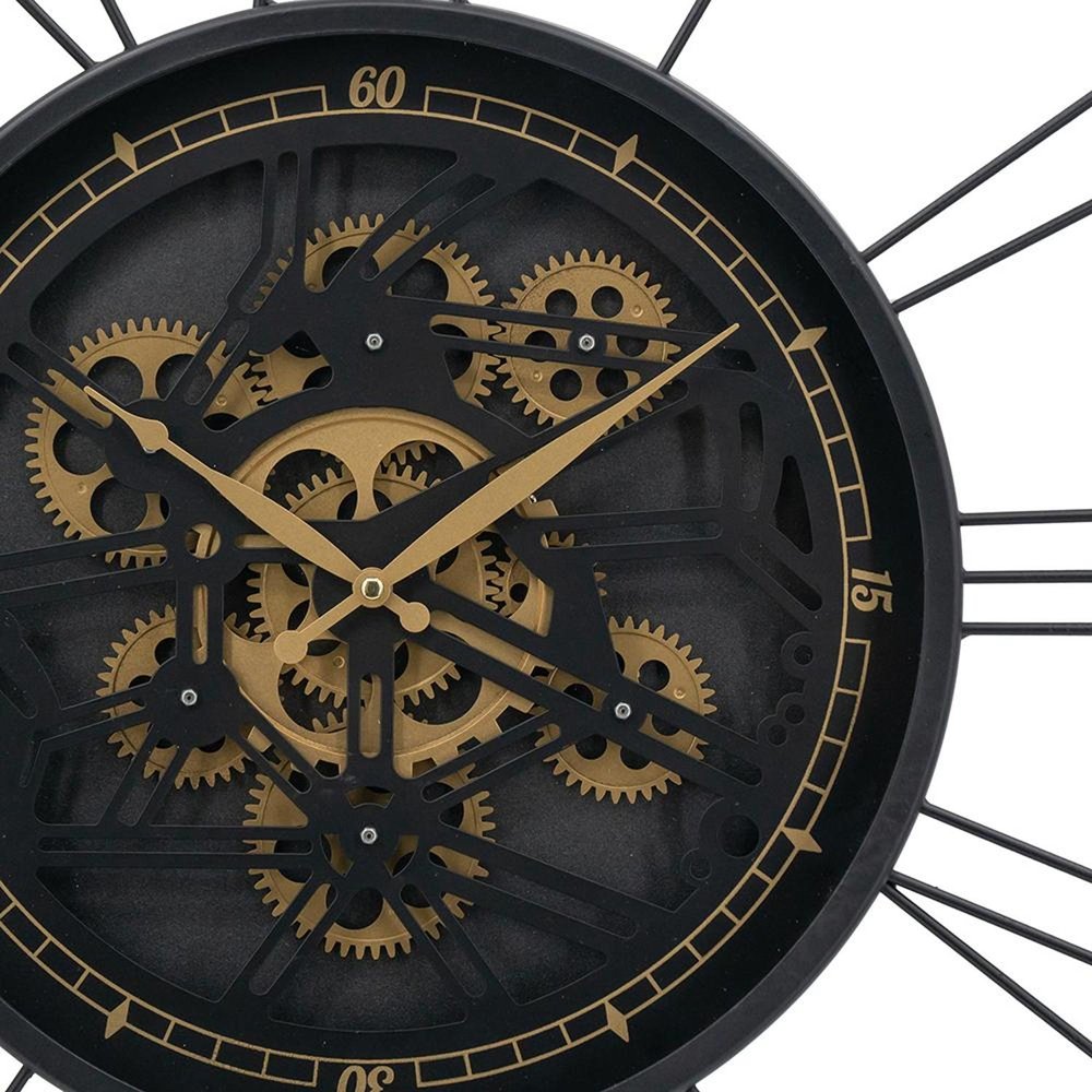 32" Circle Black and Gold Metal and Glass Analog Exposed Gear Wall Clock HomeRoots
