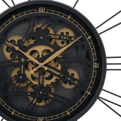 32" Circle Black and Gold Metal and Glass Analog Exposed Gear Wall Clock HomeRoots
