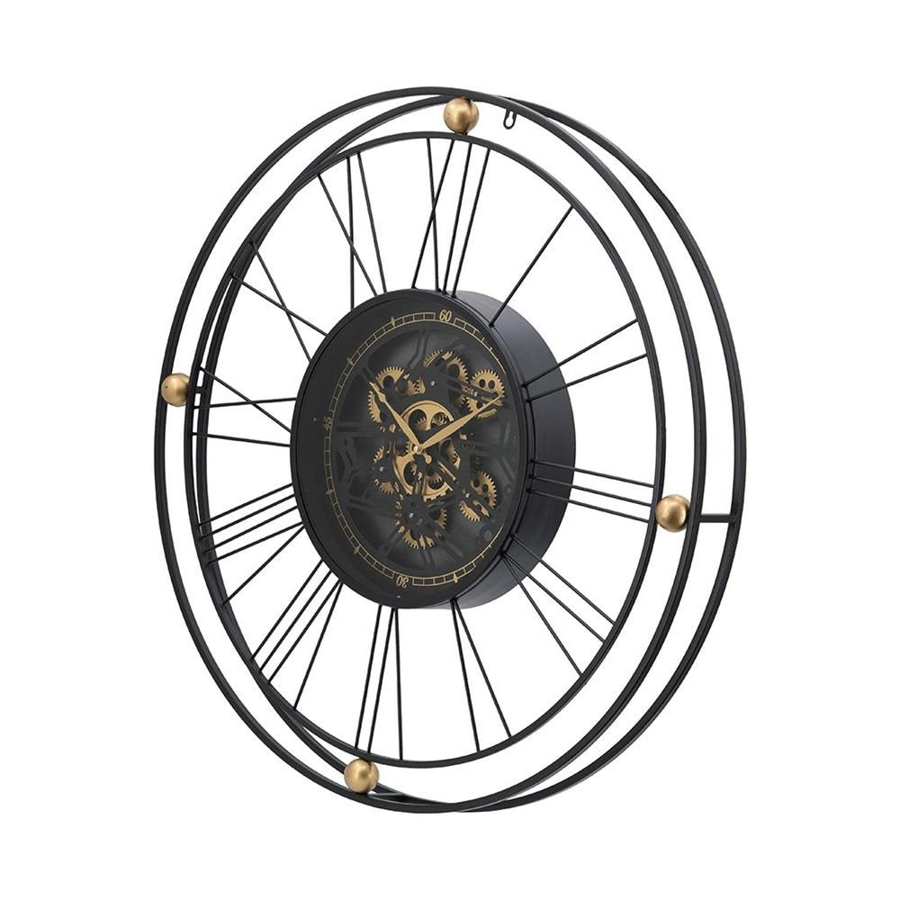 32" Circle Black and Gold Metal and Glass Analog Exposed Gear Wall Clock HomeRoots