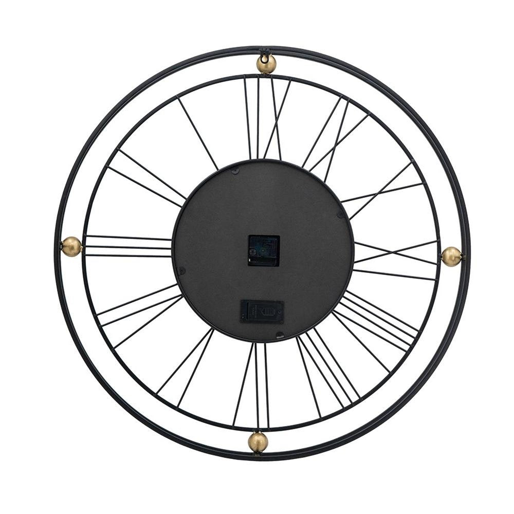 32" Circle Black and Gold Metal and Glass Analog Exposed Gear Wall Clock HomeRoots