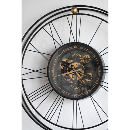 32" Circle Black and Gold Metal and Glass Analog Exposed Gear Wall Clock HomeRoots